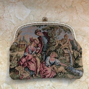Vintage Tapestry Clutch with Scenic Design